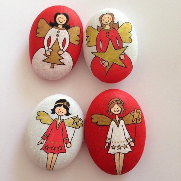 andělé drátené kameny malovat nápady na vánoční dekorace