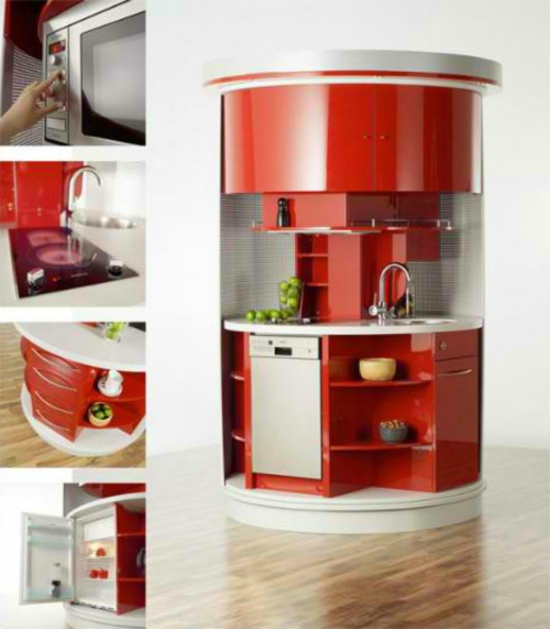 mobile modulære minikjøkken rød vask rund komfyr