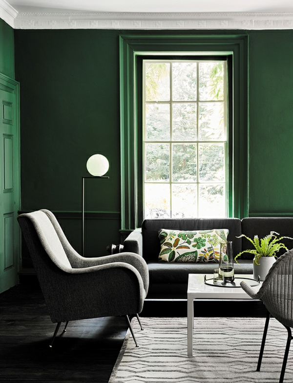 grønn stue stilig veggmaling friske aksenter