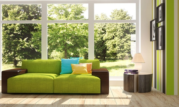 grønn stue friske interiørløsninger store vinduer
