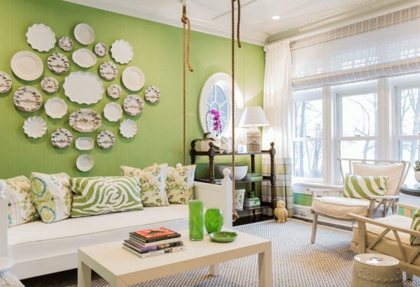 grønn stue frisk design vakker veggdekorasjon