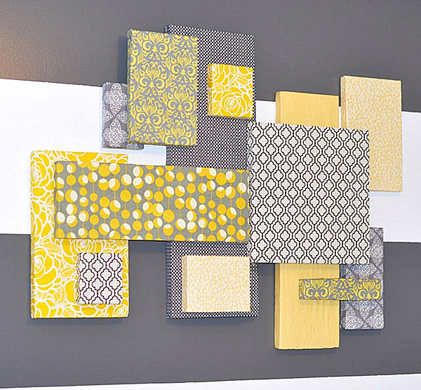 mønstret grå vegg gul dekorasjon