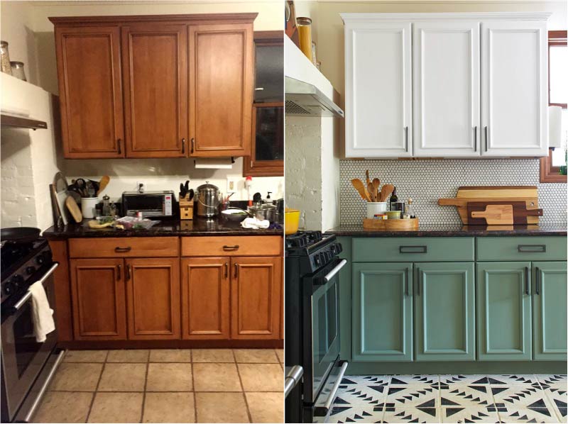 Senoji virtuvė prieš ir po dažymo