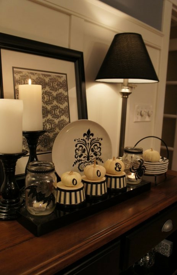 Strašidelné nápady Halloween dekorace lampa dýně svíčka talíř