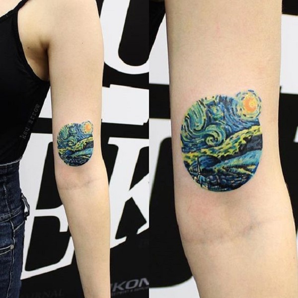 Vincent van Gogh tatuiruotės Elegantiškai atrodanti žvaigždėta nakties tatuiruotė