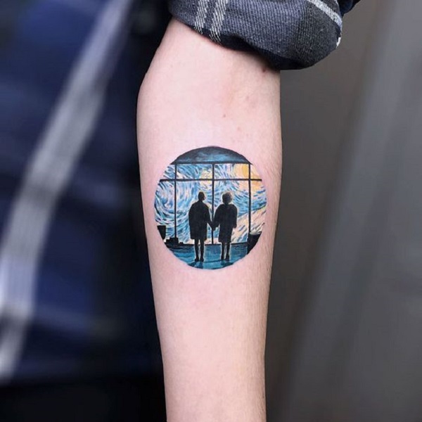 Vincentas van Goghas tatuiruotės „Žvilgsnis į žvaigždėtą naktį“