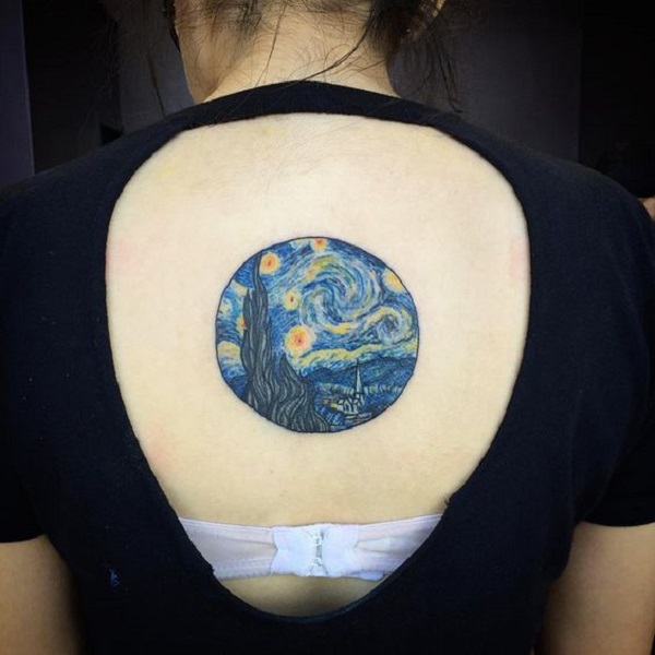 vincent van gogh tatuiruotės Žvaigždėta nakties tatuiruotė ant nugaros