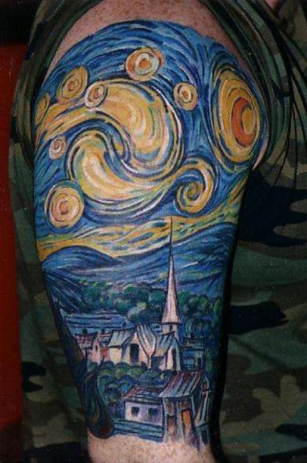 Vincentas van Goghas tatuiruotės „Miestas po žvaigždėta naktimi“