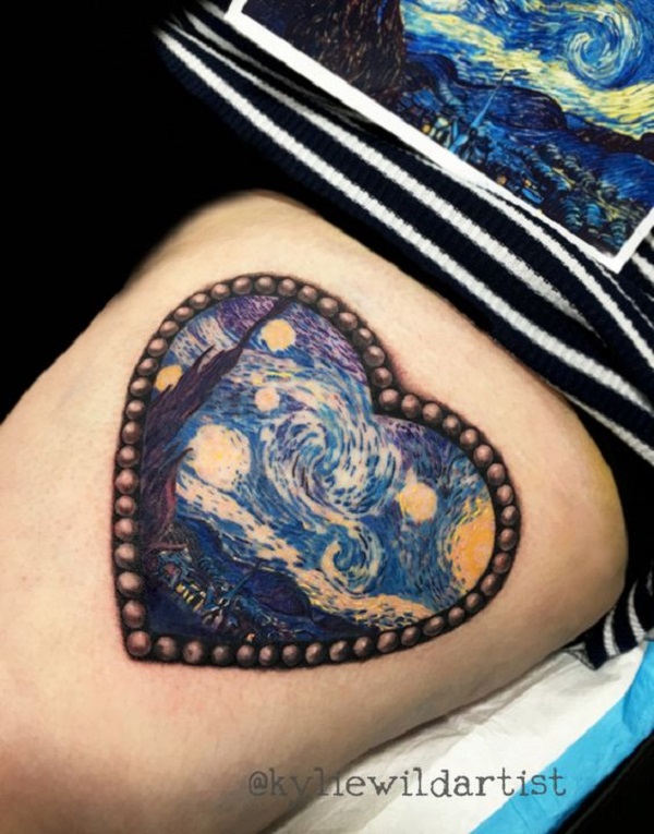 Vincentas van Goghas tatuiruotės „Žvaigždėta naktis širdyje“