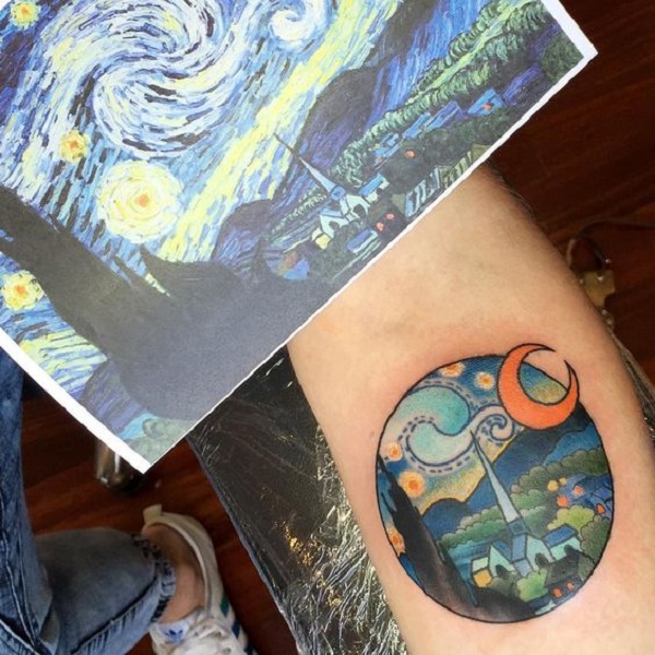 Vincentas van Gogo tatuiruotės „City with Starry Night Tattoo“