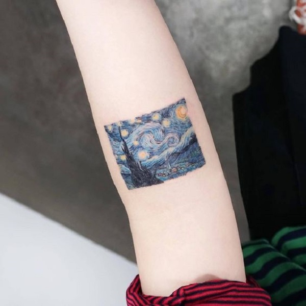 vincent van gogh tatuiruotės Žvaigždėta naktis Maža tatuiruotė ant dilbio