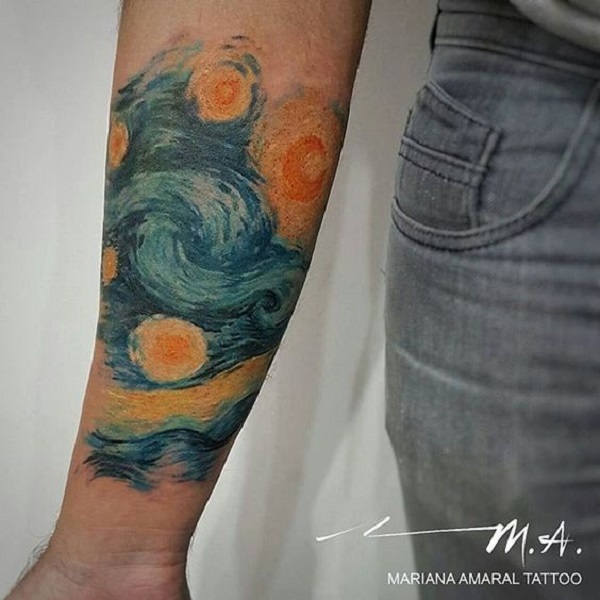 Vincent van Gogh tatuiruotės Žvaigždėta nakties dilbio tatuiruotė