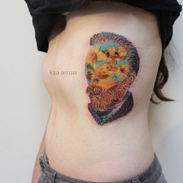 Vincentas van Gogo tatuiruotės Vincentas Van Goghas Portretas su saulėgrąžomis