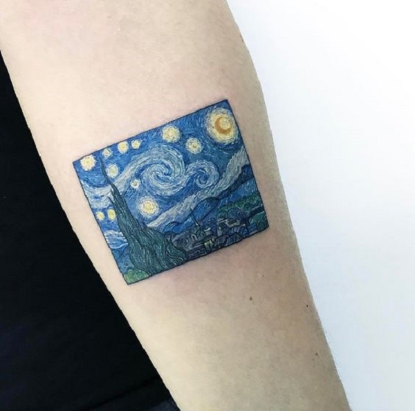 vincent van gogh tatuiruotės „Žvaigždėta naktis ant vidinės rankos“