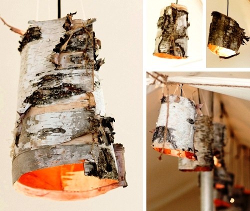 Ιδέες για σκανδιναβικό φλοιό σημύδας και διακοσμητικά κρεμαστά φωτιστικά κορμού σημύδας από φλοιό