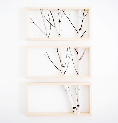 Nápady na skandinávskou výzdobu březové kůry a kmene břízy minimalistický obraz z větví