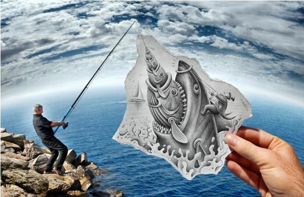 Žvejo 3D piešinys, kurį sukūrė Benas Heine'as