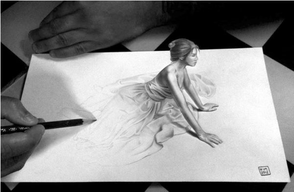 Sėdinčios merginos 3D piešinys KIM