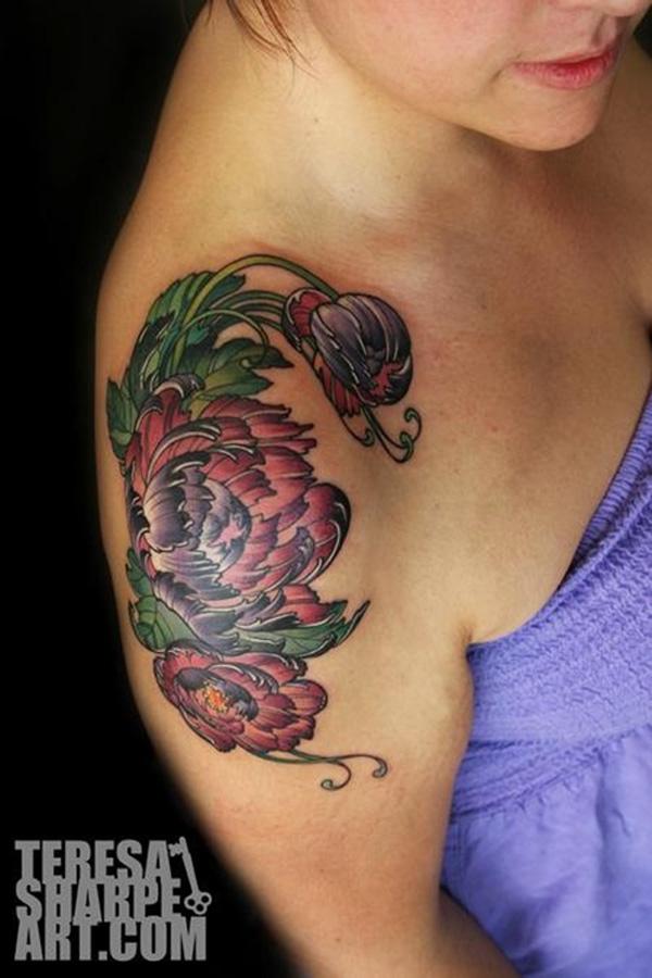 34 bijūnų gėlių tatuiruotė