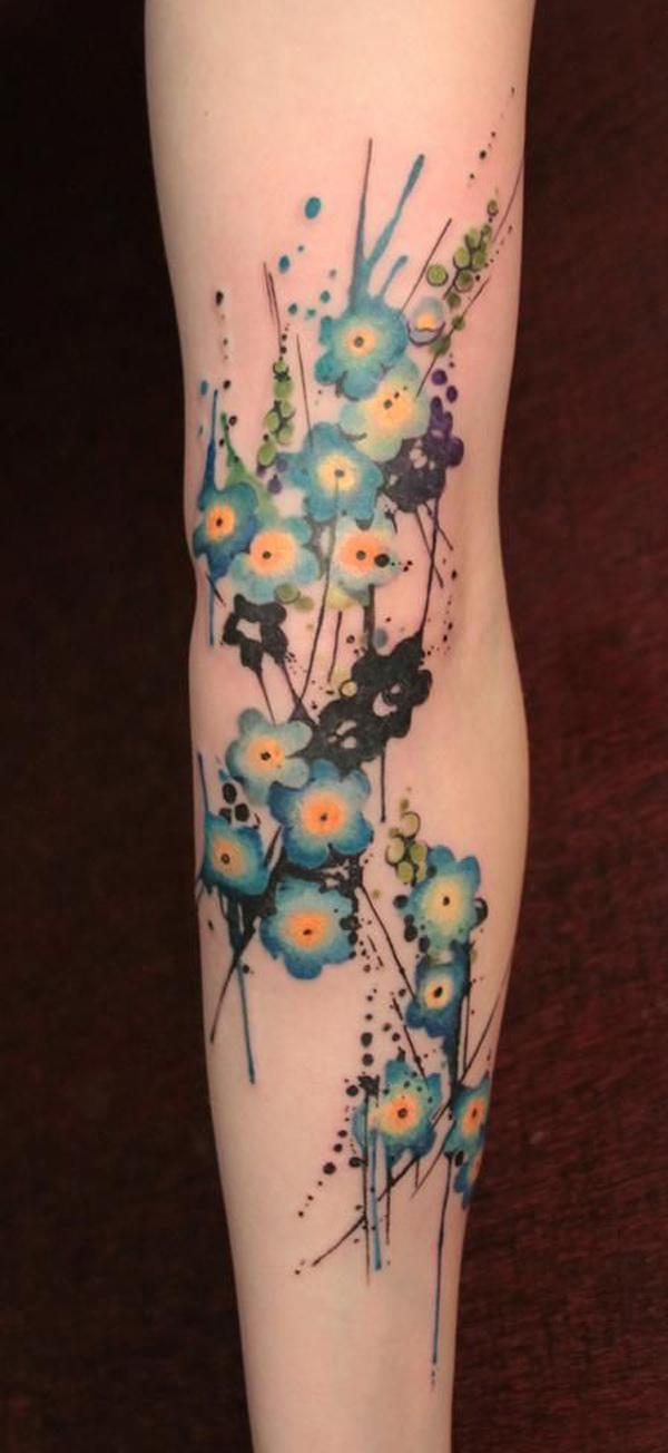 Akvarelės ramunėlių gėlių tatuiruotė
