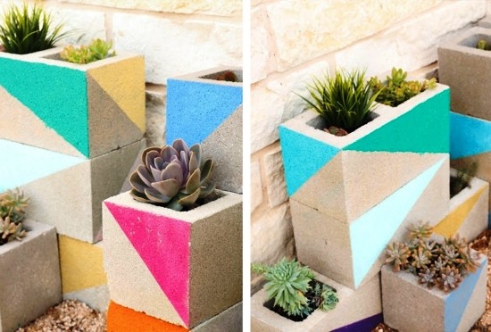 70 DIY κουτιά λουλουδιών για μπαλκόνια και παράθυρα τσιμεντόλιθους βαμμένα πολύχρωμα παχύφυτα