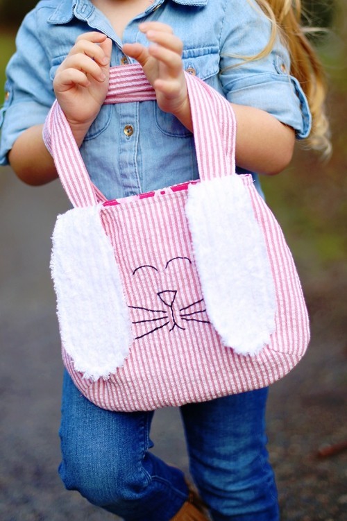 Nápady a projekty na velikonoční výzdobu šití kabelky nákupní taška růžová se zavěšenými ušima