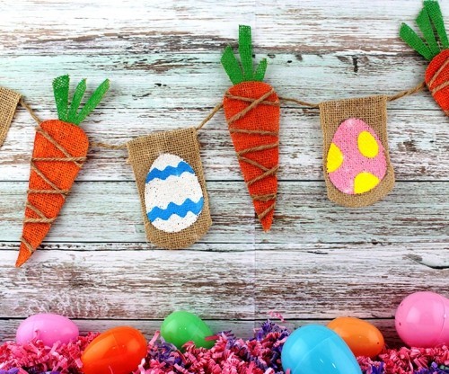Nápady a projekty na velikonoční dekorace ušijí věnec z jutových vajíček mrkev retro