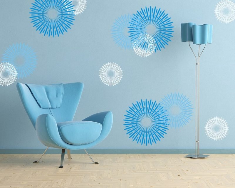 Nástěnný design nápady obývacího pokoje modrá barva