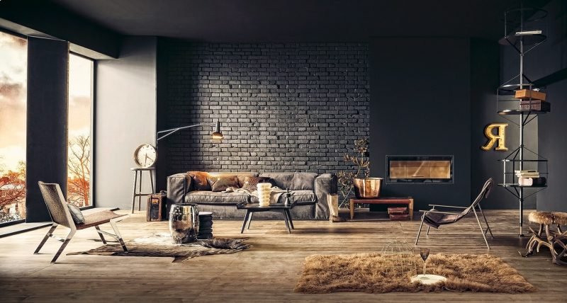 nástěnný design nápady do obývacího pokoje černá barva