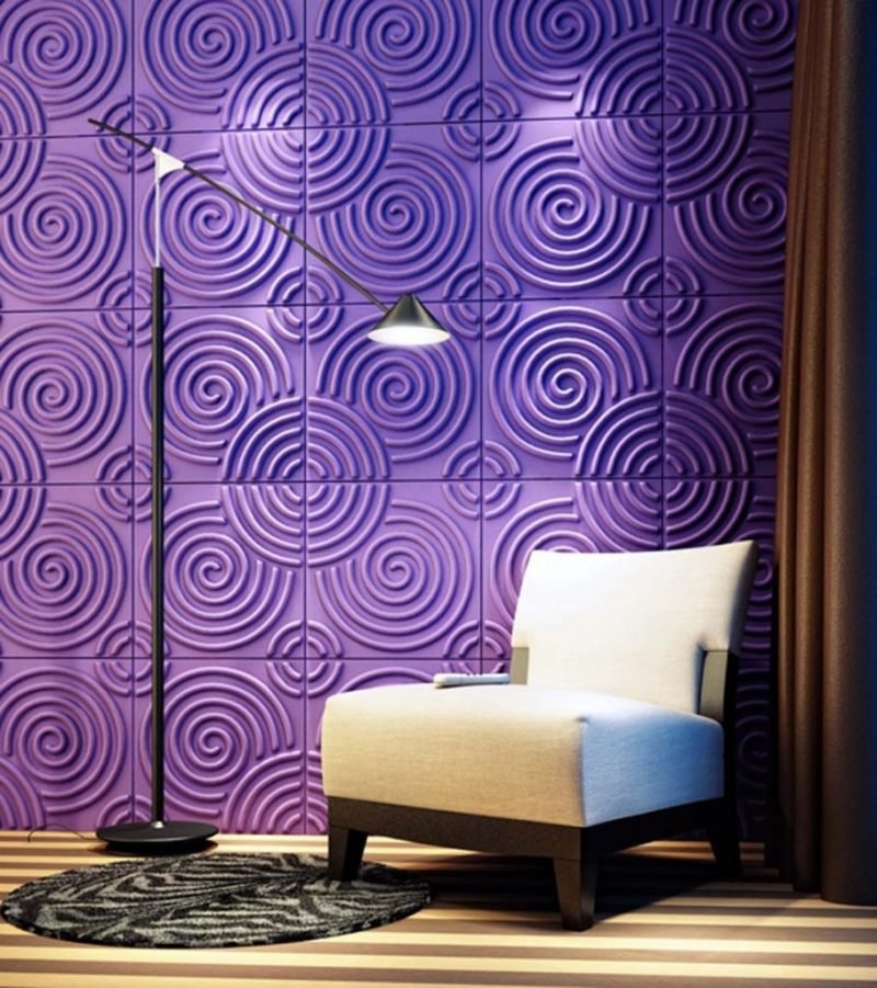 nástěnný design nápady obývacího pokoje barvy fialová