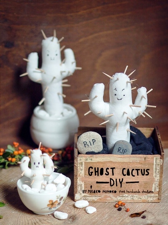 Ideer for å lage spøkelser til morsomme spøkelseskaktus -sukkulenter