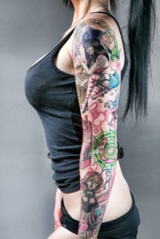 rašalinė mag, tatuiruočių įkvėpimas, tatuiruočių menas, tatuiruočių dizainas, moteriškos rankovės, rankovių tatuiruotė, tatuiruočių meistras