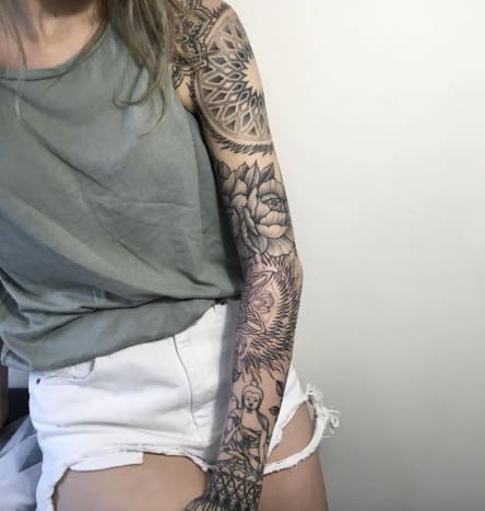 rašalo mag, tatuiruočių įkvėpimas, tatuiruočių menas, tatuiruočių dizainas, tatuiruočių meistras, moteriškos rankovės, rankovių tatuiruotė