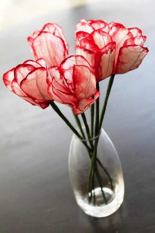 80 čerstvých jarních nápadů na výrobu tulipánů z tulipánů z krepového papíru v červené a bílé barvě