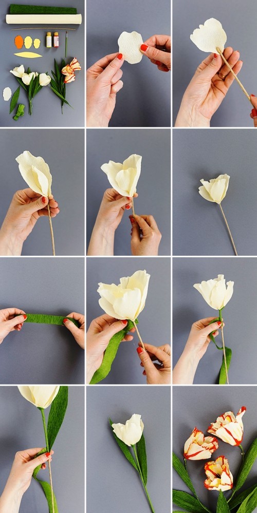 80 čerstvých jarních nápadů na výrobu tulipánů z krepového papíru udělá z tulipánů bílou červenou
