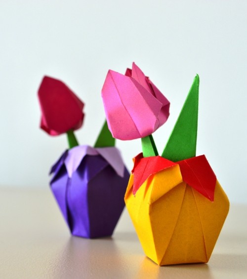80 čerstvých jarních nápadů na výrobu tulipánových papírových květináčů s origami tulipány