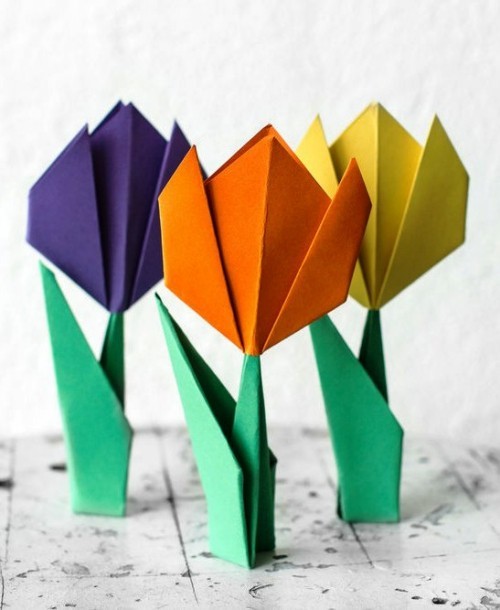 80 čerstvých jarních nápadů na výrobu tulipánů origami z květů oranžové žluté fialové