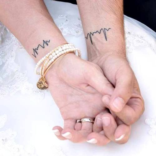 Håndleddet tatovering ideer hjerterytme linje for par