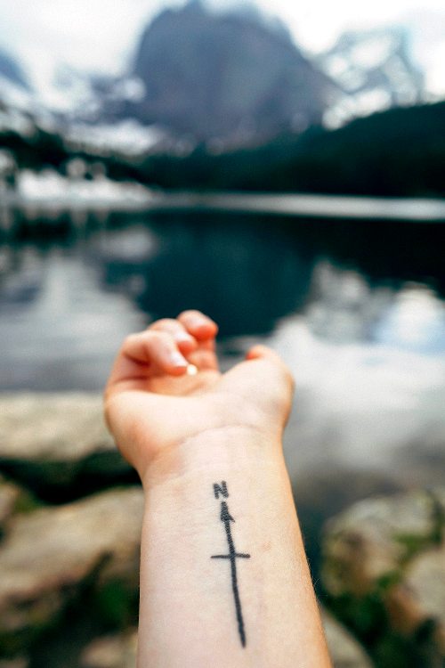 Håndleddet tatovering ideer minimalistisk kompass