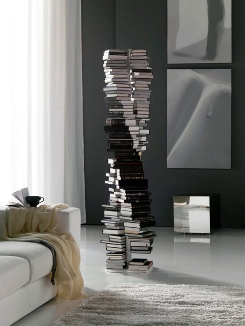 unikt kreative bokhyller og bokhyller dna illusion tower of books