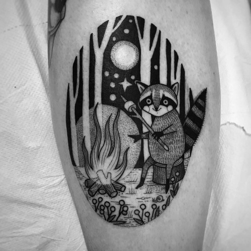 Negativní vesmírné tetovací motivy roztomilý mýval v lese