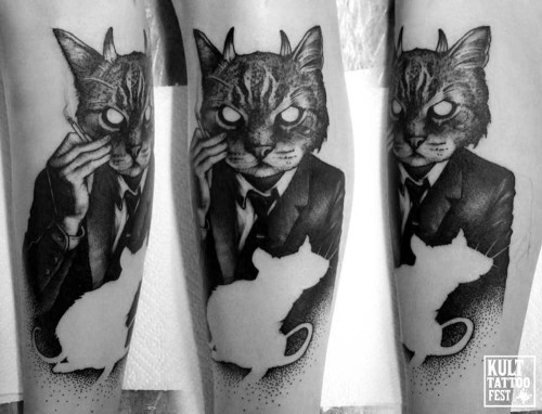 Negativní vesmírné tetovací motivy abstraktní kočka a krysa