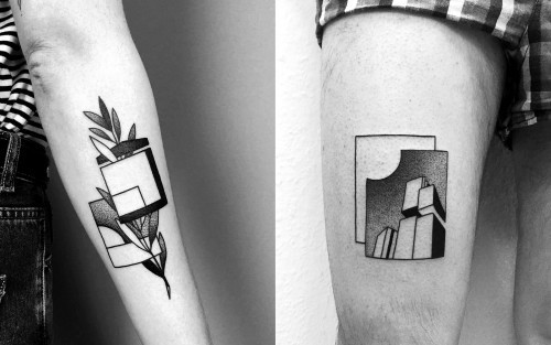Negativní prostorové tetovací motivy abstraktní květinové motivy a město