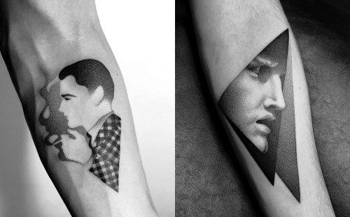 Negativní prostorové tetovací motivy vrstvy-tetování dotwork