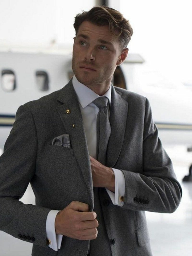 חליפות מעיל עניבה אפור לגברים אופנתי