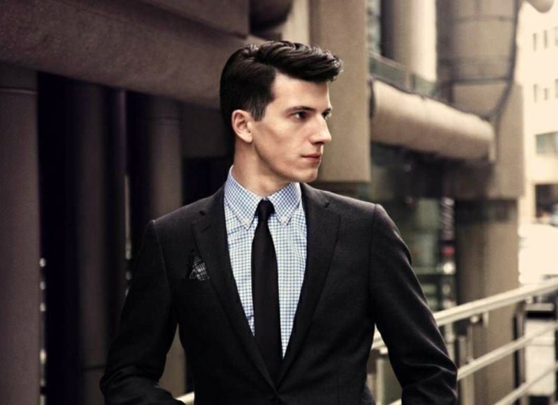חליפת עניבה חולצה משובצת שחורה לגברים