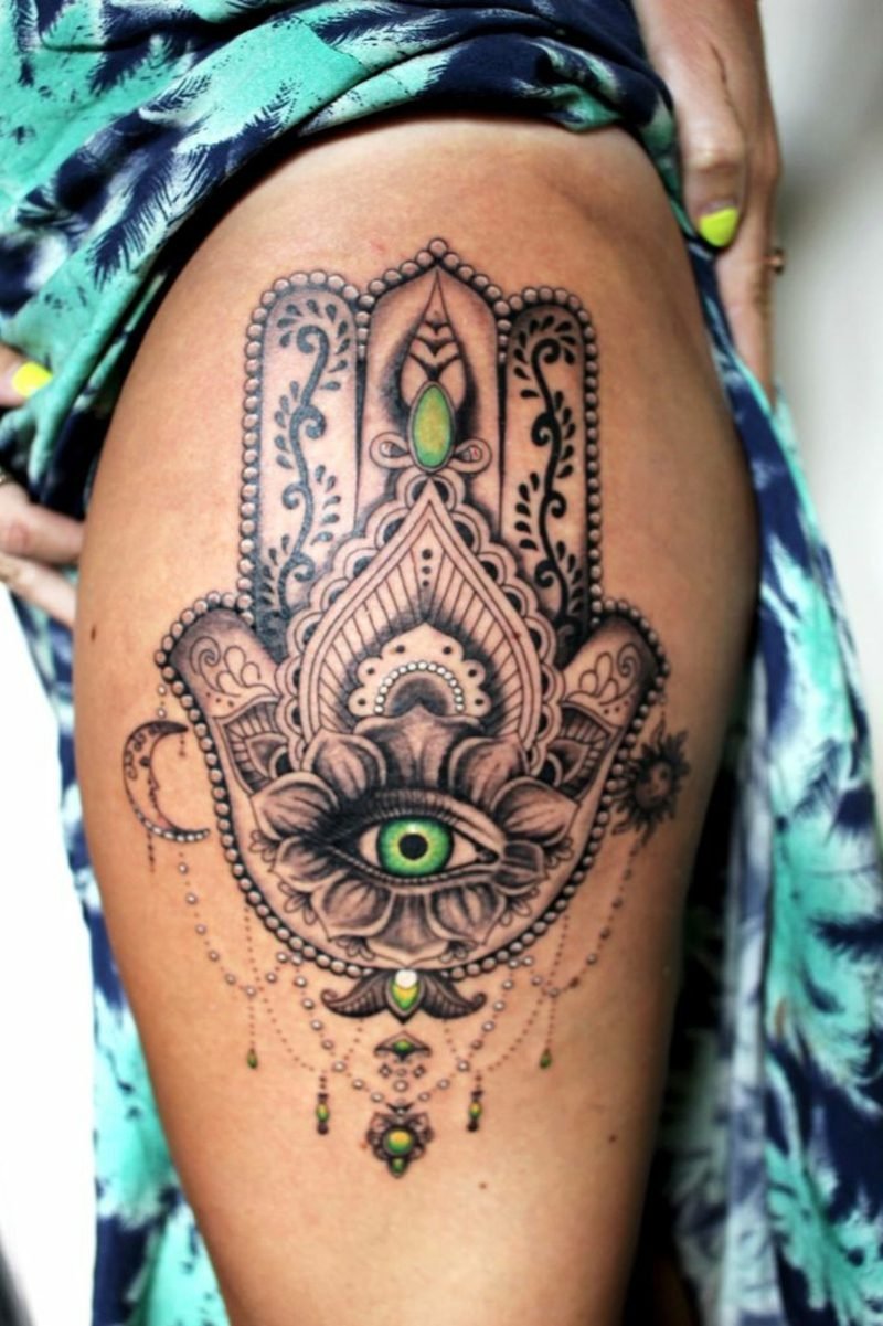 hamsa eye tattoo lår