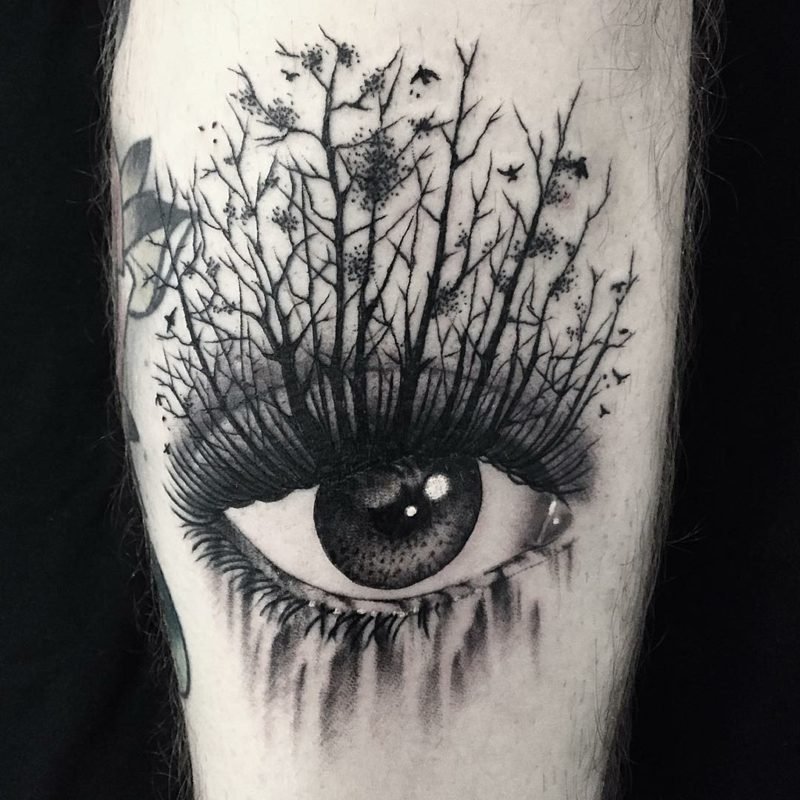 svart hvite øyne tatoverer naturtrær