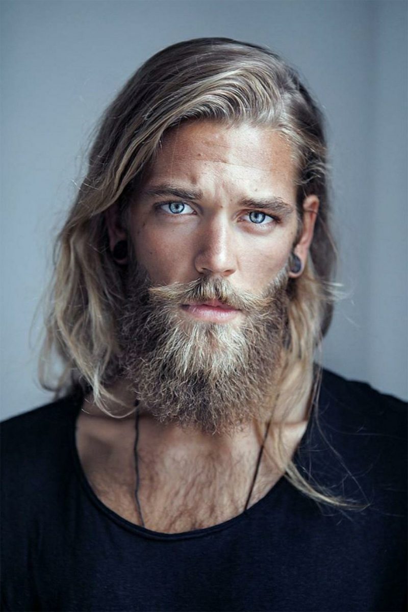 Skjegg frisyrer hipster skjegg blondt langt hår blå øyne