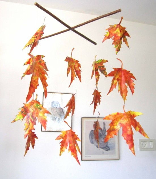 závěsné lano větev listy podzimní dekorace nápady listy stromů